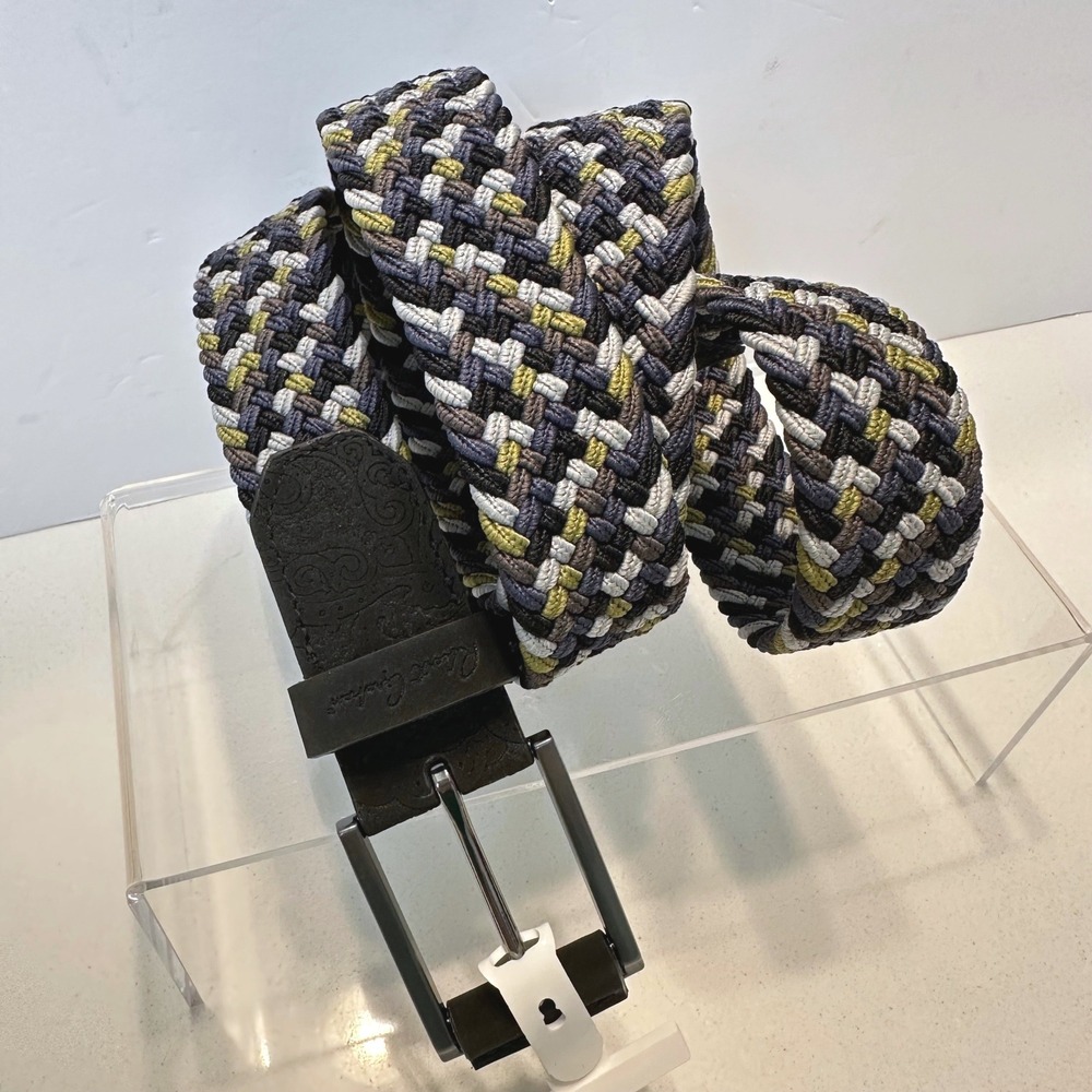Robert Graham Jacob Belt Mens 38 Grey Multi Braided Woven Fabric Leather NEW